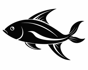 Black Silhouette of a Fish Swimming, fish silhouette, swimming fish, black fish vector.