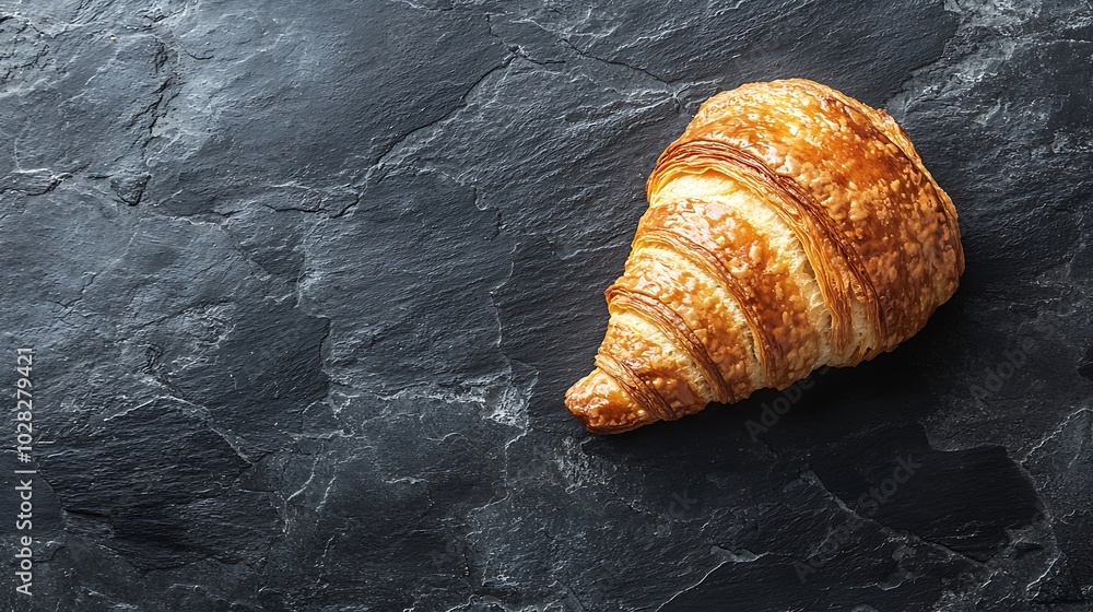 Poster fresh croissant on a black slate background top view : generative ai