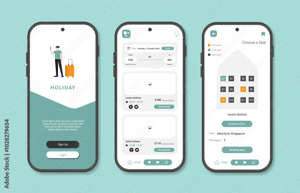 Poster online airline ticket booking design for mobile application. airline ticket booking platform screen.