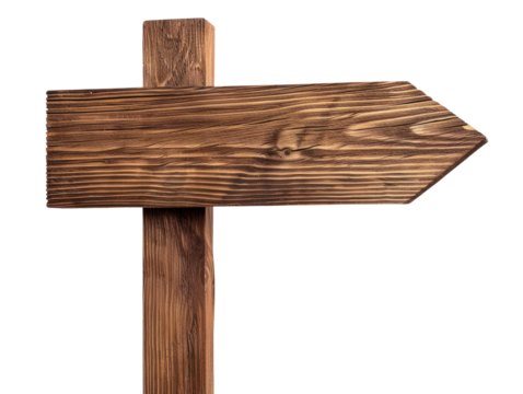Wooden arrow sign isolated on transparent background