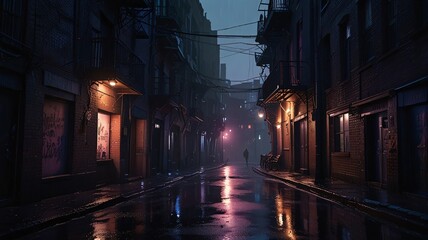 Cinematic view of a dark alley