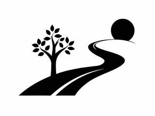 House Silhouette with Trees  Black and White Illustration.