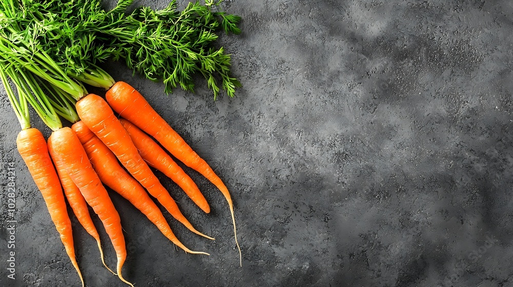 Poster fresh carrots bunch on a grey stone background top view : generative ai