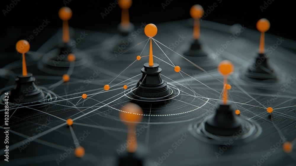 Poster abstract network connection orange nodes and black lines