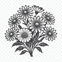 Elegant Floral Bunch with Daisy Silhouette Vector Illustration in Minimalist Art Style