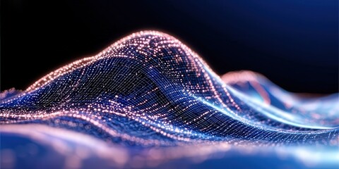 Abstract Futuristic Background with Glowing Neon Light Lines and Digital Wave