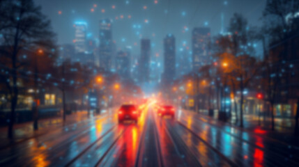 Fototapeta premium Blurred background of night light bokeh of big city .