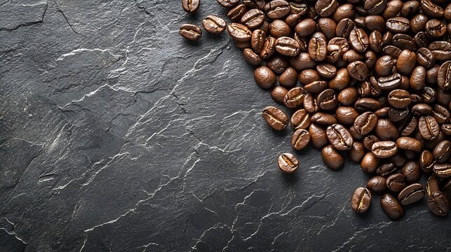 Coffee beans on grey slate background Top view Copy space : Generative AI