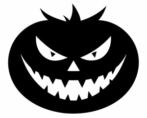 Minimalist Jack-o'-Lantern Black Silhouette Vector Design, Halloween pumpkin icon.