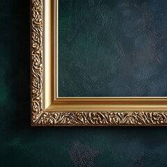 Mock-up of a Gold Picture Frame on Dark Textured Wall, Baroque Style Elegant Classic Design, Perfect for Artwork Display