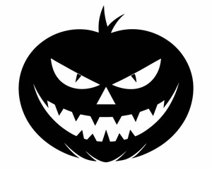 Minimalist Jack-o'-Lantern Black Silhouette Vector Design, Halloween pumpkin icon.