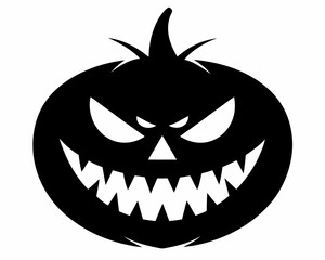 Minimalist Jack-o'-Lantern Black Silhouette Vector Design, Halloween pumpkin icon.