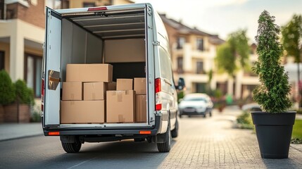 House Removal Truck With Boxes, Generative AI