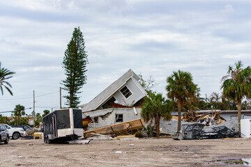 Homes damaged with debris from Hurricane Milton 2024 St Petersburg Beach Sarasota