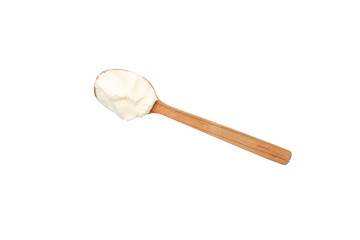 PNG, philadelphia cheese in a wooden spoon, isolated on white background.