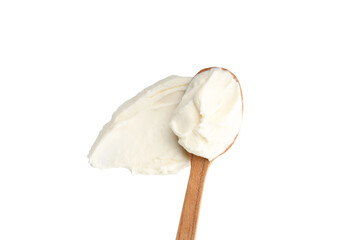 PNG, philadelphia cheese in a wooden spoon, isolated on white background.