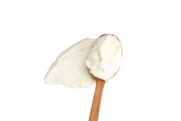 PNG, philadelphia cheese in a wooden spoon, isolated on white background.