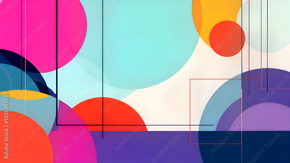Poster vibrant abstract circles: a dynamic composition of overlapping circles in various sizes and bright c