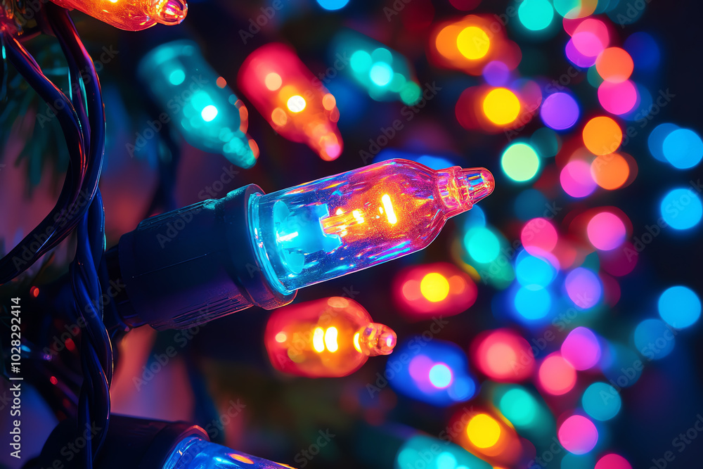 Poster capture a mesmerizing display of twinkling christmas lights, illuminating a winter scene with a wide