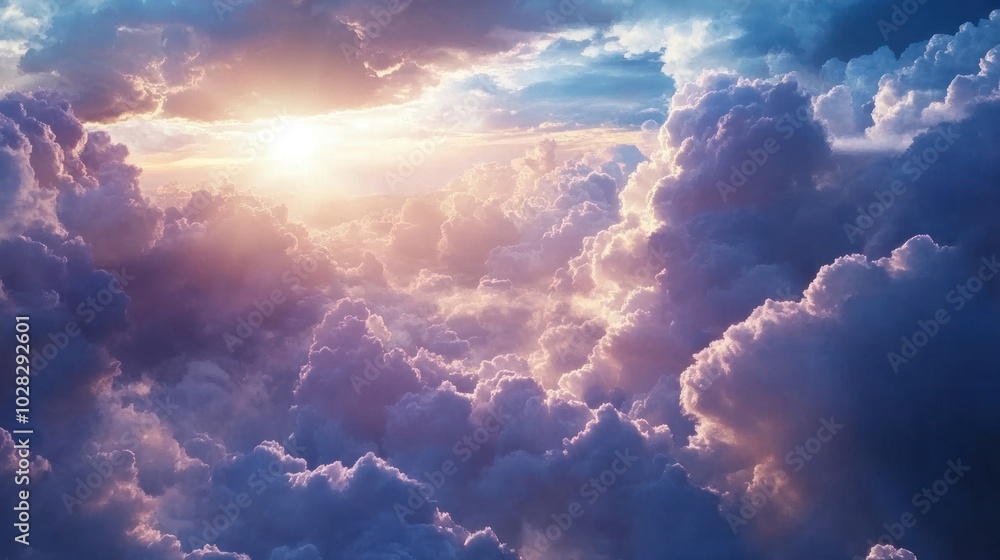 Aufkleber serene clouds illuminated by sunlight, creating a tranquil and ethereal atmosphere.