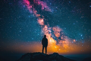 Gazing at the Night Sky: Silhouette of a Man in Awe of the Starry View