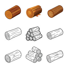 Cartoon Wood Logs Silhouette, Wooden For Camping Bonfires. Trunks Planks Set Vector. Wooden Bonfire, Logs Lumber Wood Logs And Tree Trunks, Logs, And Trunks Collection With White Background.