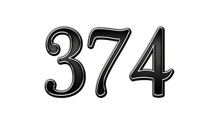 black metal 3d design of number 374 on white background.