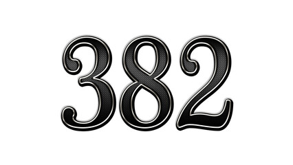 Obraz premium black metal 3d design of number 382 on white background.