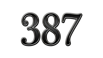 black metal 3d design of number 387 on white background.