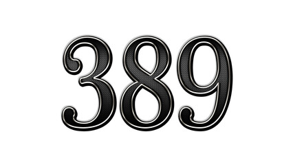 black metal 3d design of number 389 on white background.