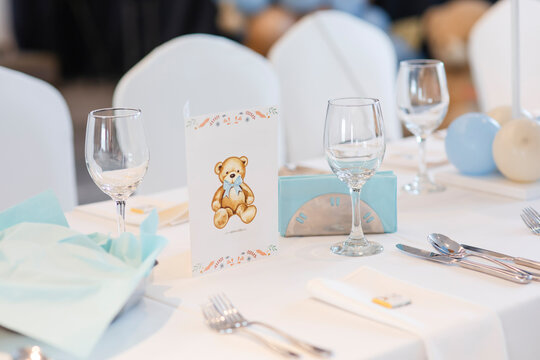  Celebration baptism concept. Delicious reception at a birthday party.