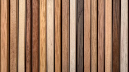 Fototapeta premium Close-up of vertical wooden slats, featuring natural wood grain and smooth texture, ideal for modern architectural surfaces