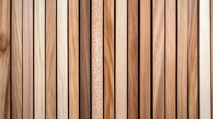 Obraz premium Close-up of vertical wooden slats, featuring natural wood grain and smooth texture, ideal for modern architectural surfaces