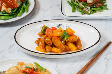 Stir-Fried Vegetarian Spare Ribs, Bell Pepper and Pineaple with Sweet and Sour Sauce