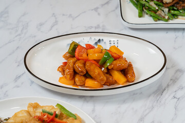 Stir-Fried Vegetarian Spare Ribs, Bell Pepper and Pineaple with Sweet and Sour Sauce