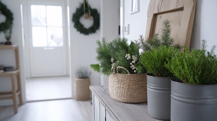 Cozy Home Decor with Green Plants and Holiday Accents