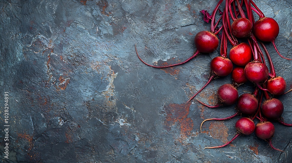 Poster beet beetroot bunch on grey stone background : generative ai