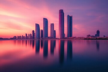 Obraz premium Abu Dhabi skyline: Imposing skyscrapers showcasing iconic emirate architecture