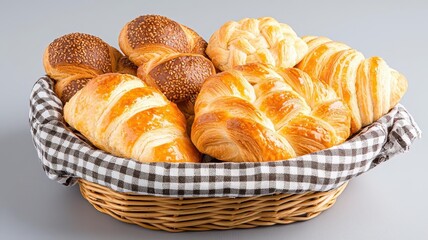 Pastries in a basket with a checkered cloth, styled in natural lighting to create a homey, comforting aesthetic, 3D illustration