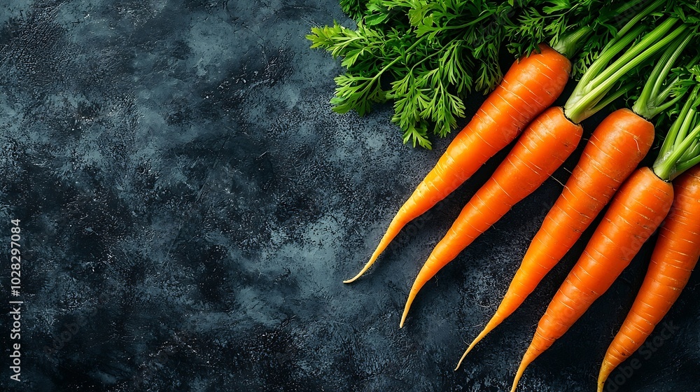 Poster fresh carrots bunch on a grey stone background copy space : generative ai