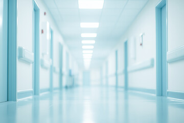 A clean and modern hospital hallway with natural light
