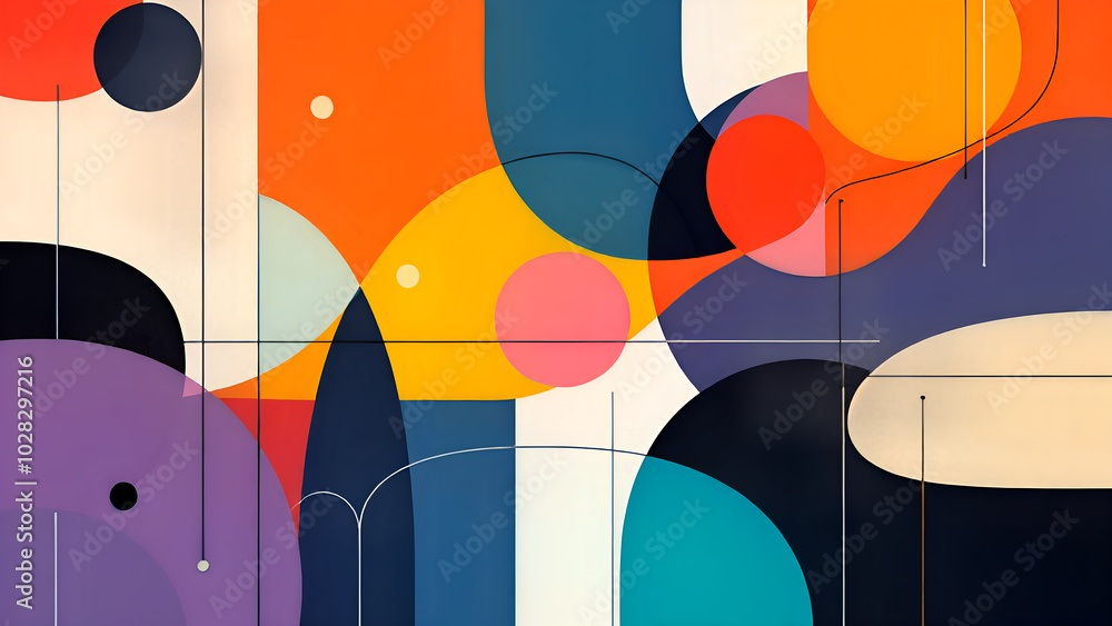 Poster Abstract Vibrant Shapes: A dynamic interplay of bold colors and organic forms creates a visually striking abstract artwork. Perfect for modern design projects needing a touch of vibrant energy. 