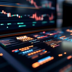 Blockchain trading floor, holographic data, modern finance, sleek design