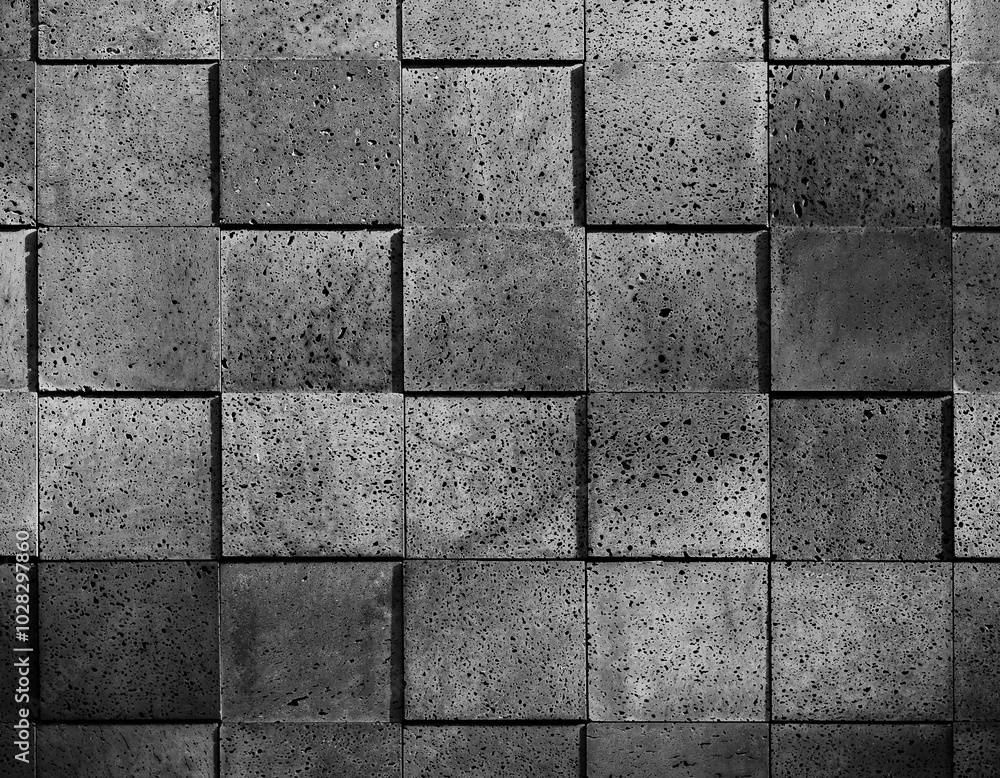 Poster Grey cement wall texture Square cube pattern material Abstract background