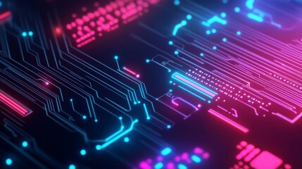 Obraz premium Crypto mining, neon lights, advanced tech, abstract background