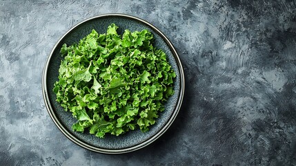 Kale chips healthy snack on a plate Grey background Copy space : Generative AI