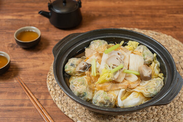 Braised with Vegetarian Shark Fin, Vegetarian Chicken, Bamboo Pith and Woton in Casserole