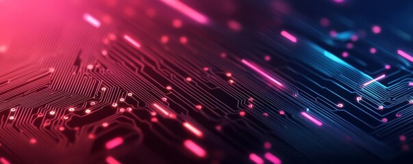 Fototapeta premium Cyber blockchain efficiency, neon circuits, dark abstract background