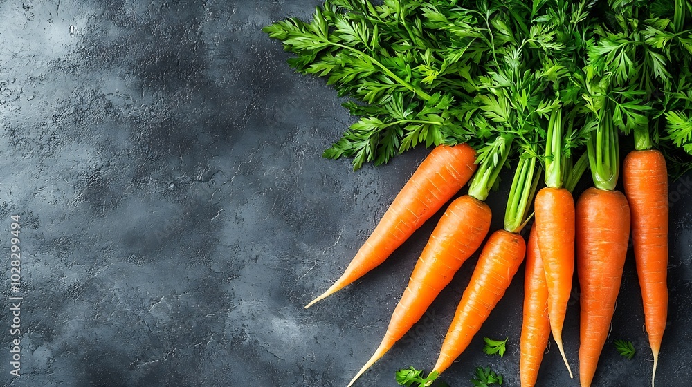Poster fresh carrots bunch on a grey stone background copy space : generative ai
