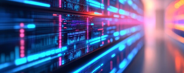 Fototapeta premium Digital asset management, holographic interface, blue neon, tech style